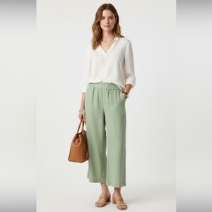 Pieces Pistachio Green Highrise Linen Blend Cropped Wide Leg Pants Sz Small